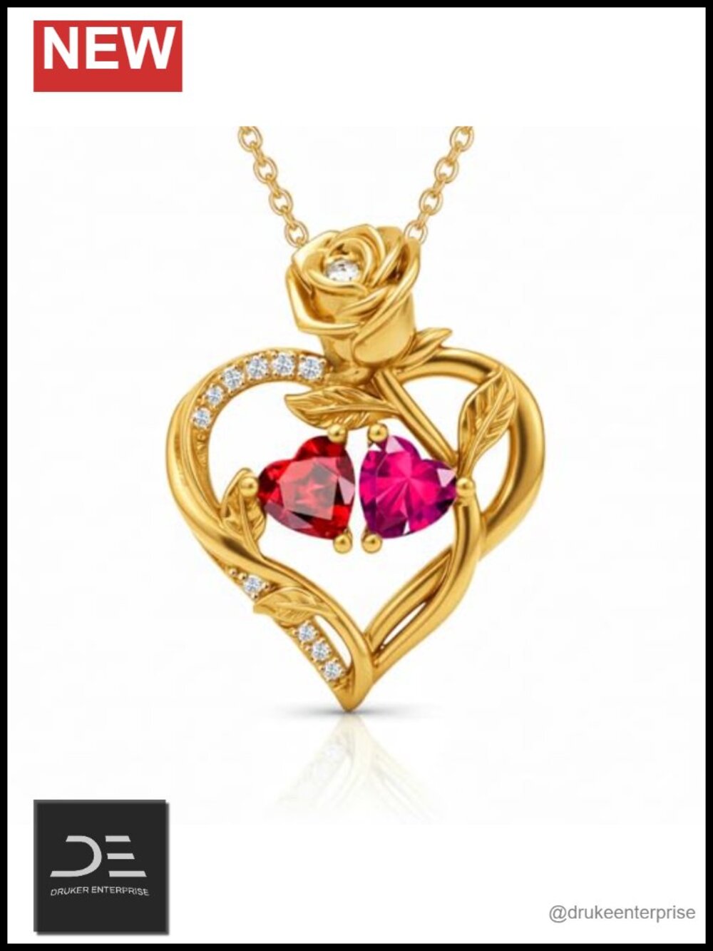 Gold Plated Double Birthstone Heart Pendant Necklace Mom Gift